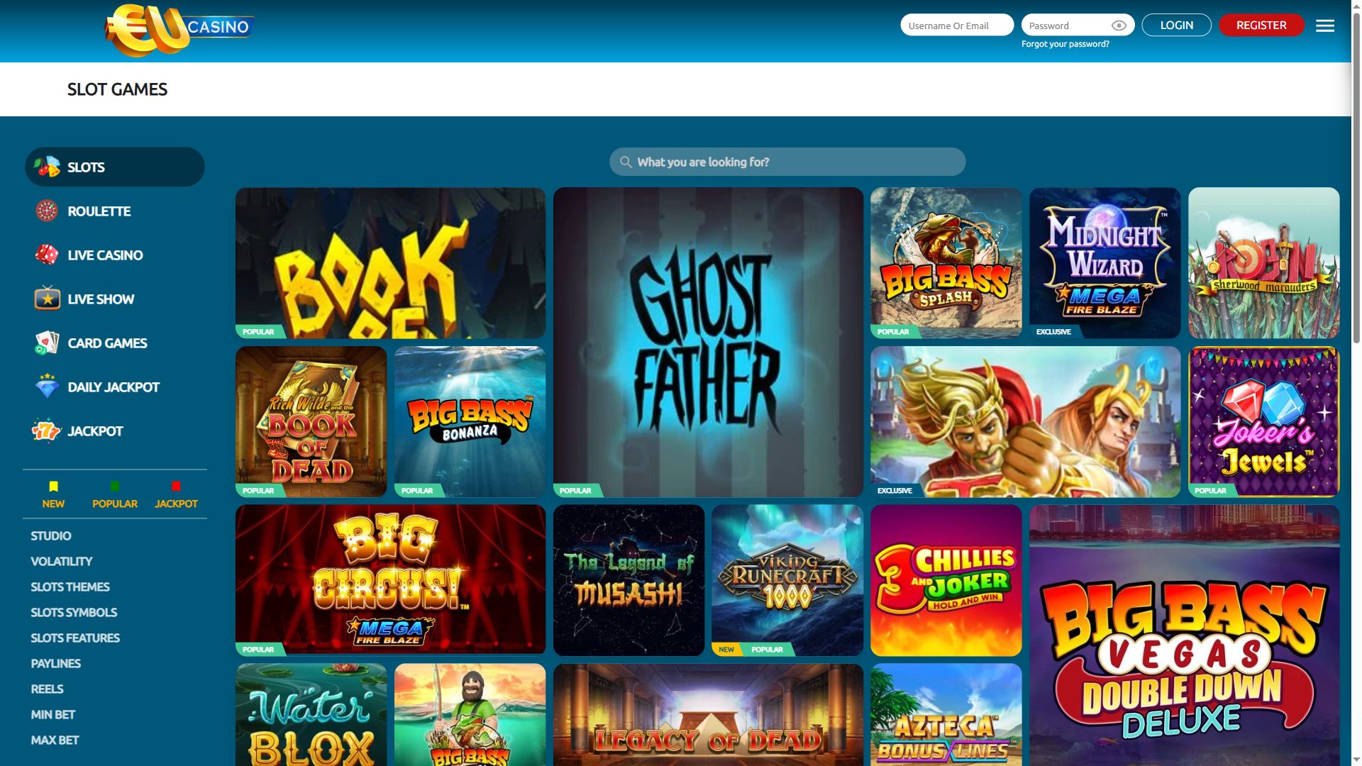 Eucasino — Lobby (Desktop)