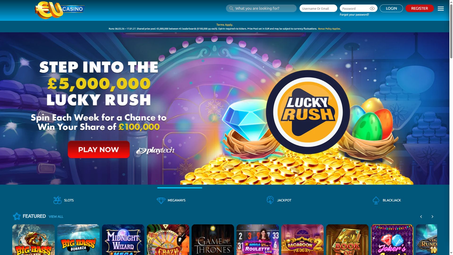Eucasino — Homepage (Desktop)