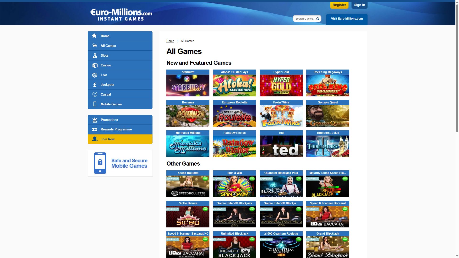 Euro Millions — Lobby (Desktop)