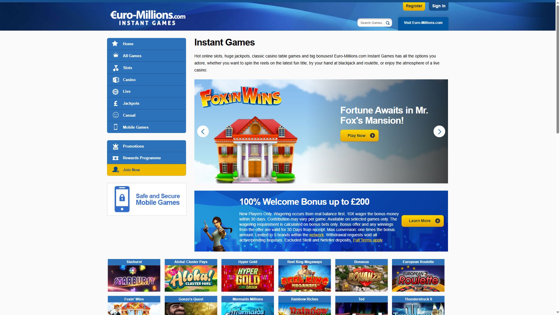 Euro Millions — Homepage (Desktop)