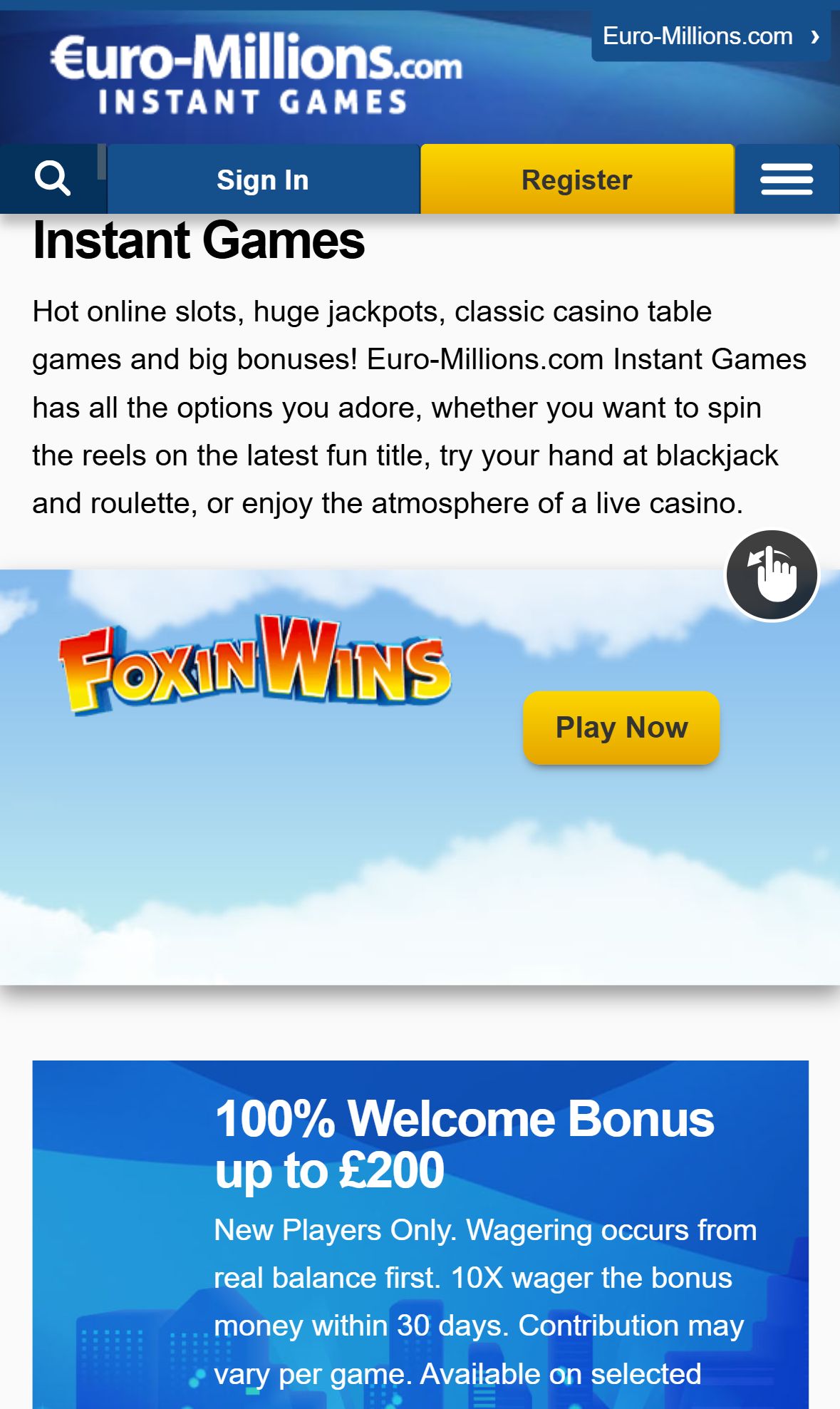 Euro Millions — Homepage (Mobile)