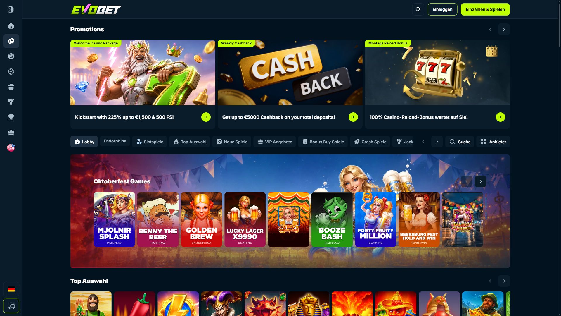 Evobet — Lobby (Desktop)