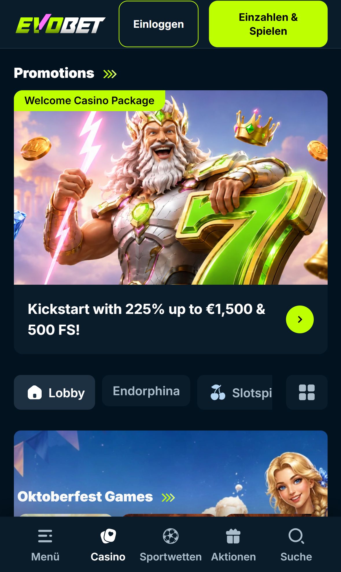 Evobet — Startseite (Mobil)