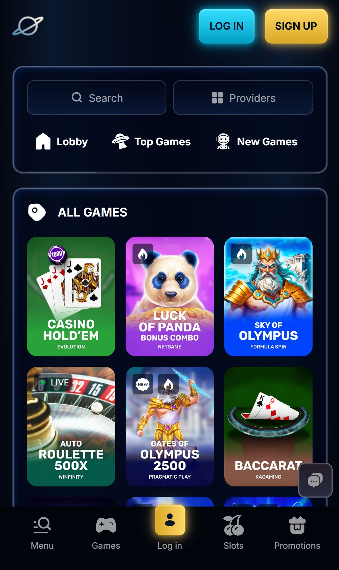 Evospin — Lobby (Mobile)