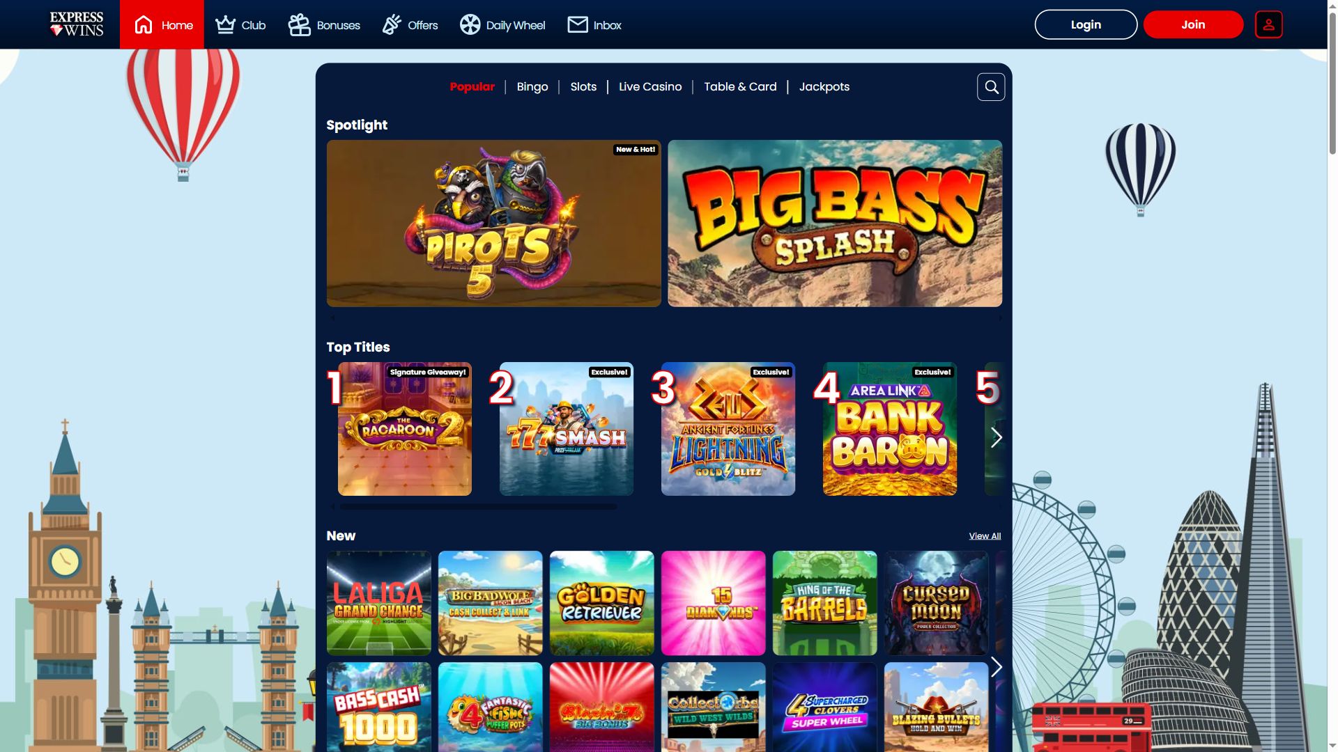 Express Wins — Lobby (Desktop)