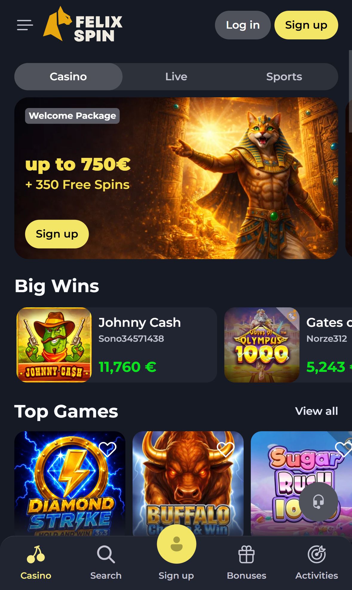 Felix Spin — Homepage (Mobile)