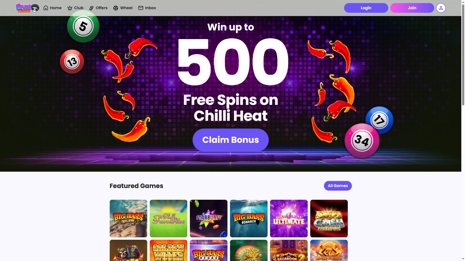 Feve Bingo — Homepage (Desktop)