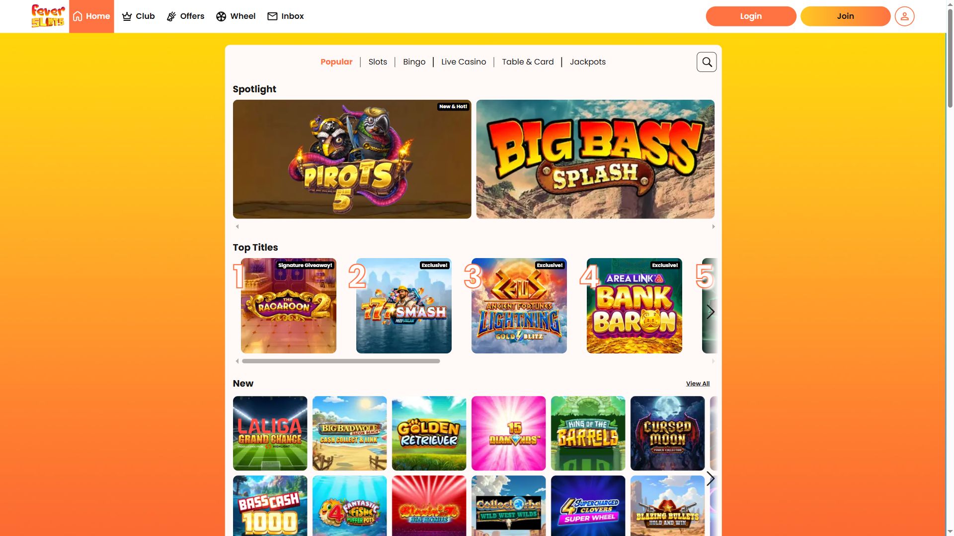 Fever Slots — Lobby (Desktop)
