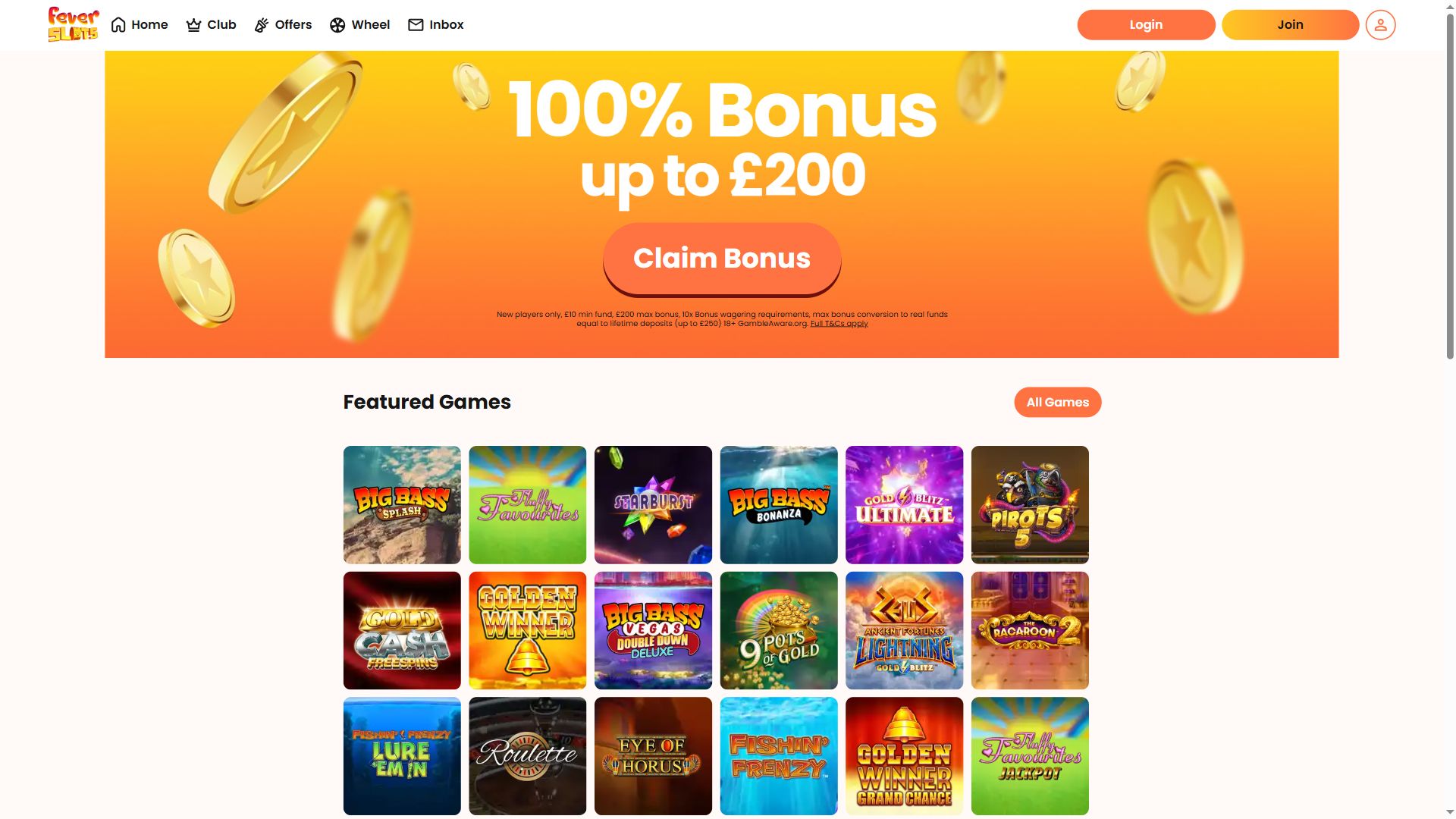 Fever Slots — Homepage (Desktop)