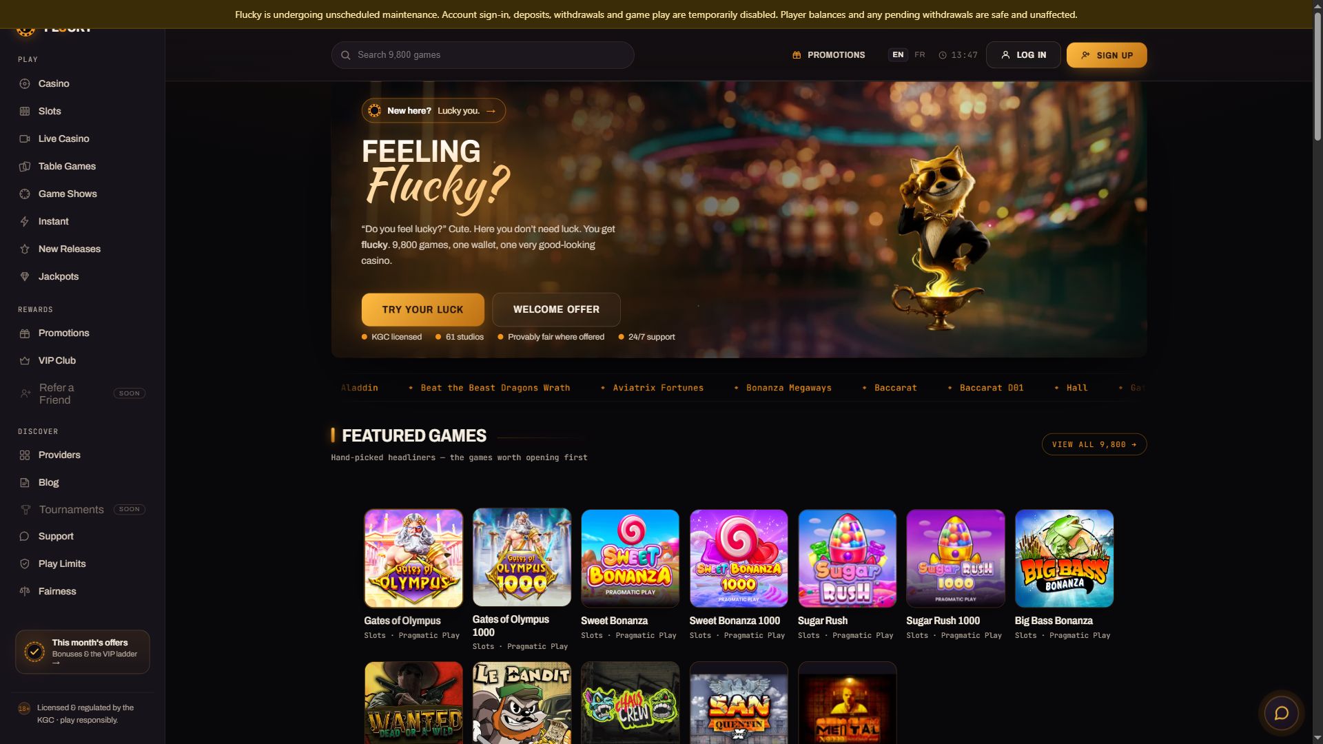 Flucky — Homepage (Desktop)