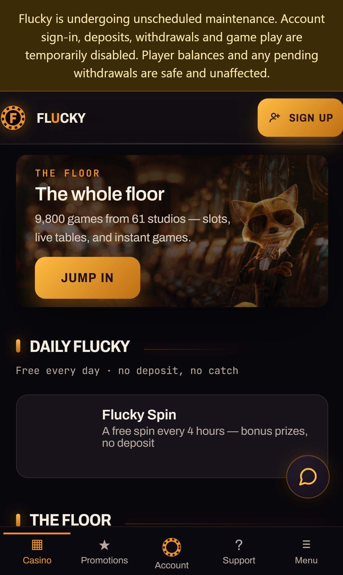 Flucky — Homepage (Mobile)