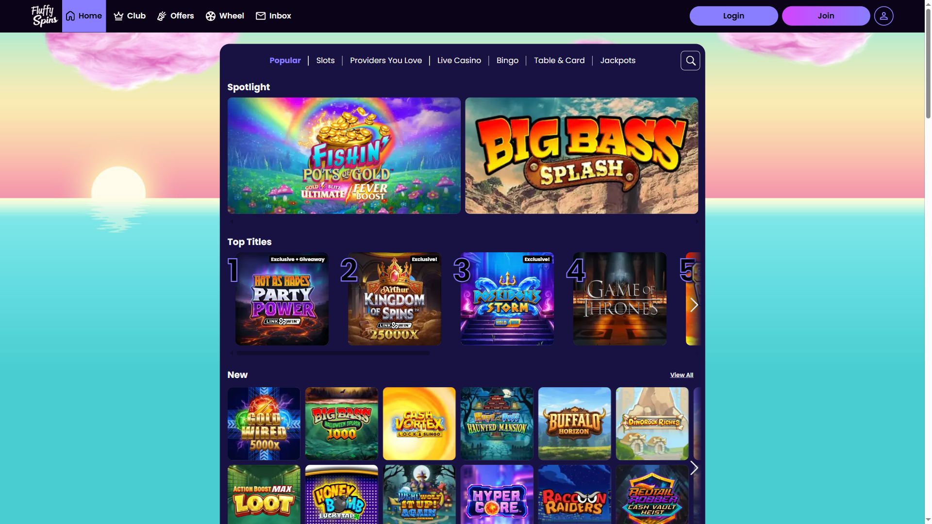 Fluffy Spins — Lobby (Desktop)