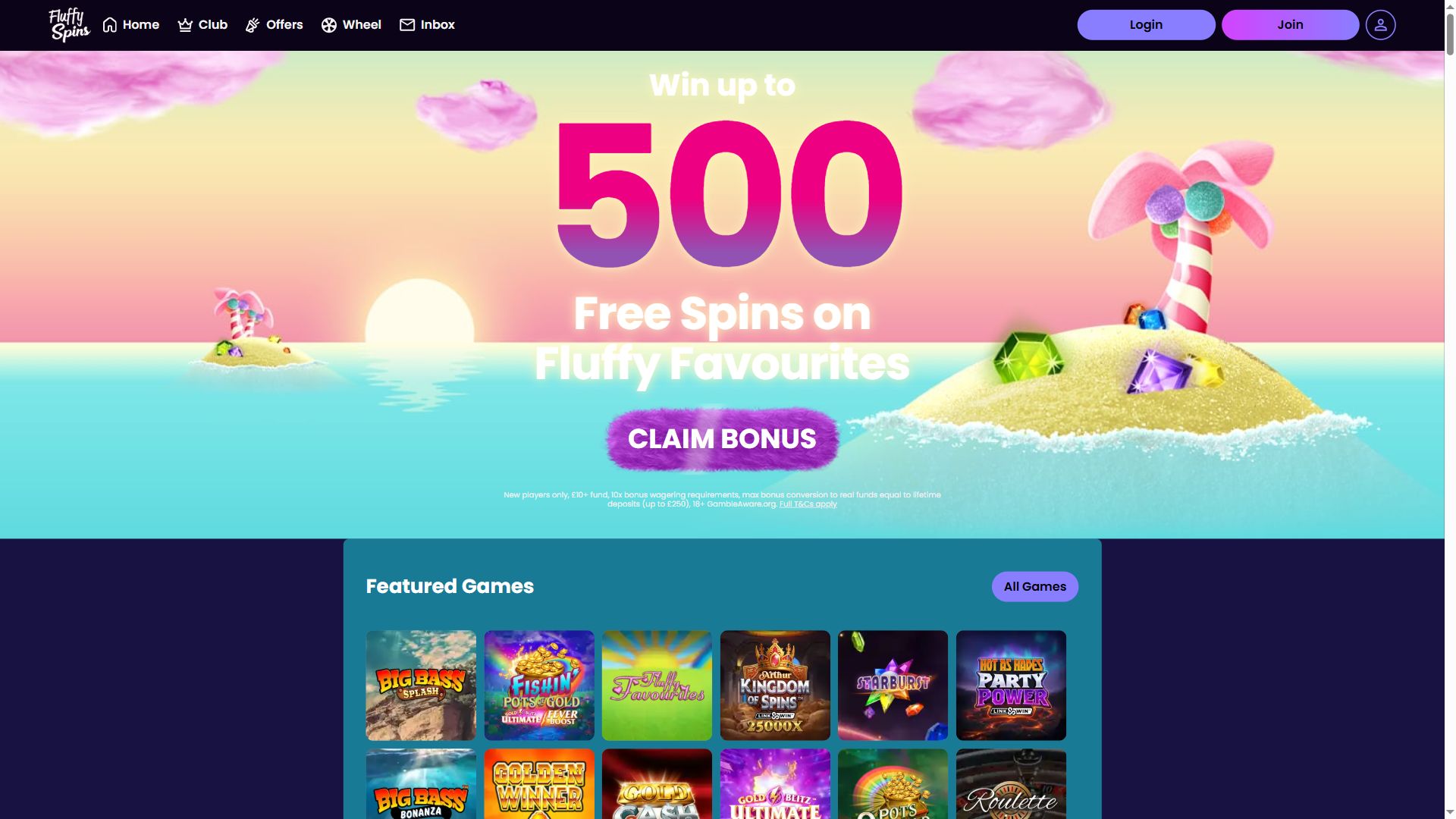 Fluffy Spins — Homepage (Desktop)