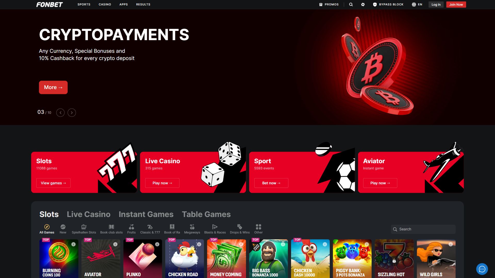 Fonbet — Homepage (Desktop)
