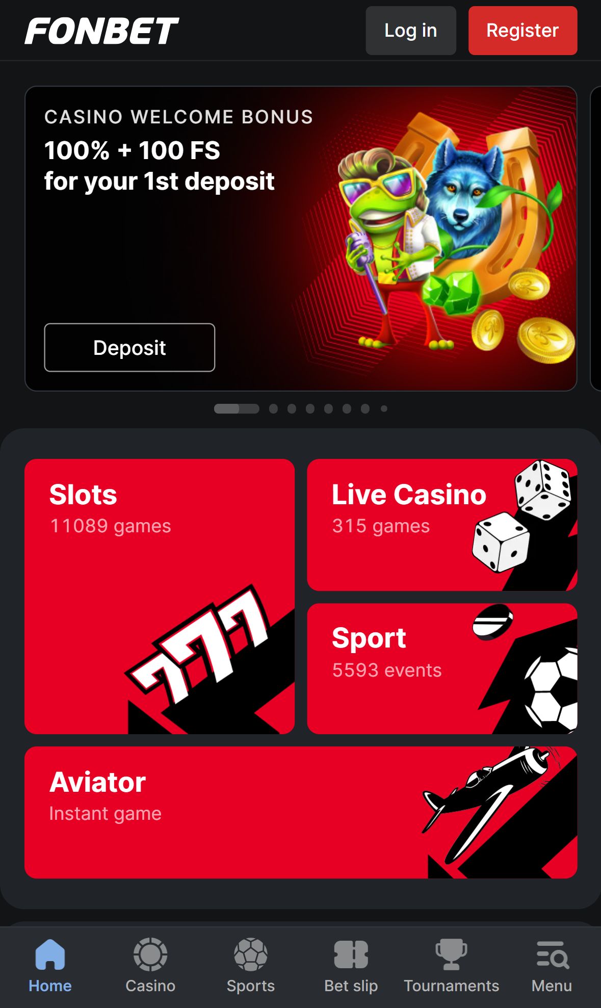 Fonbet — Homepage (Mobile)