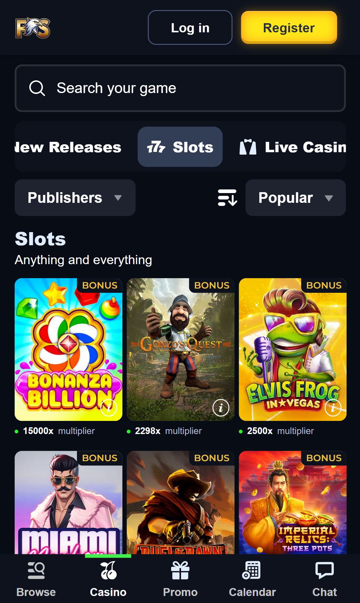 Forti Slots — Lobby (Mobile)
