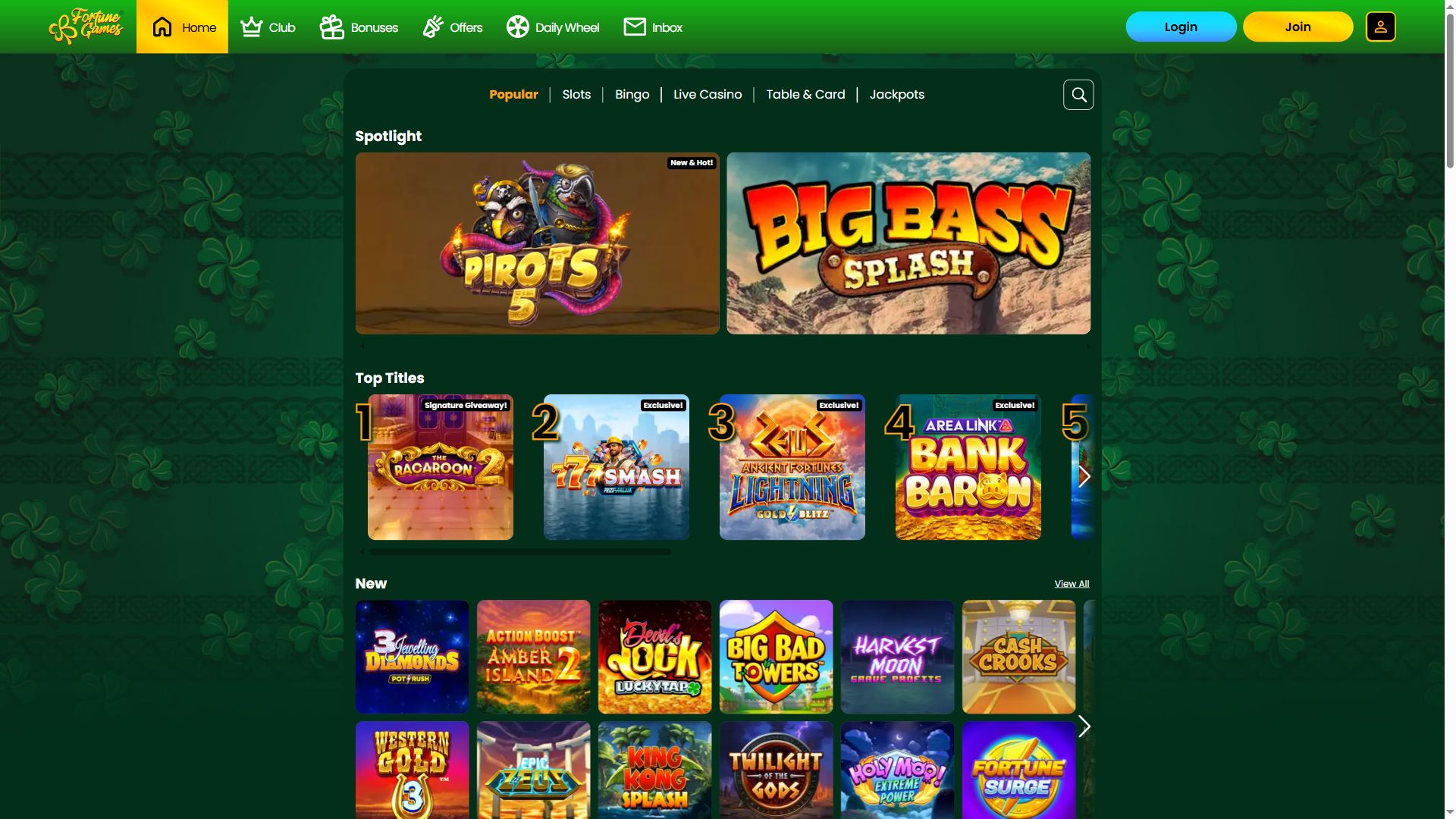 Fortune Games — Lobby (Desktop)