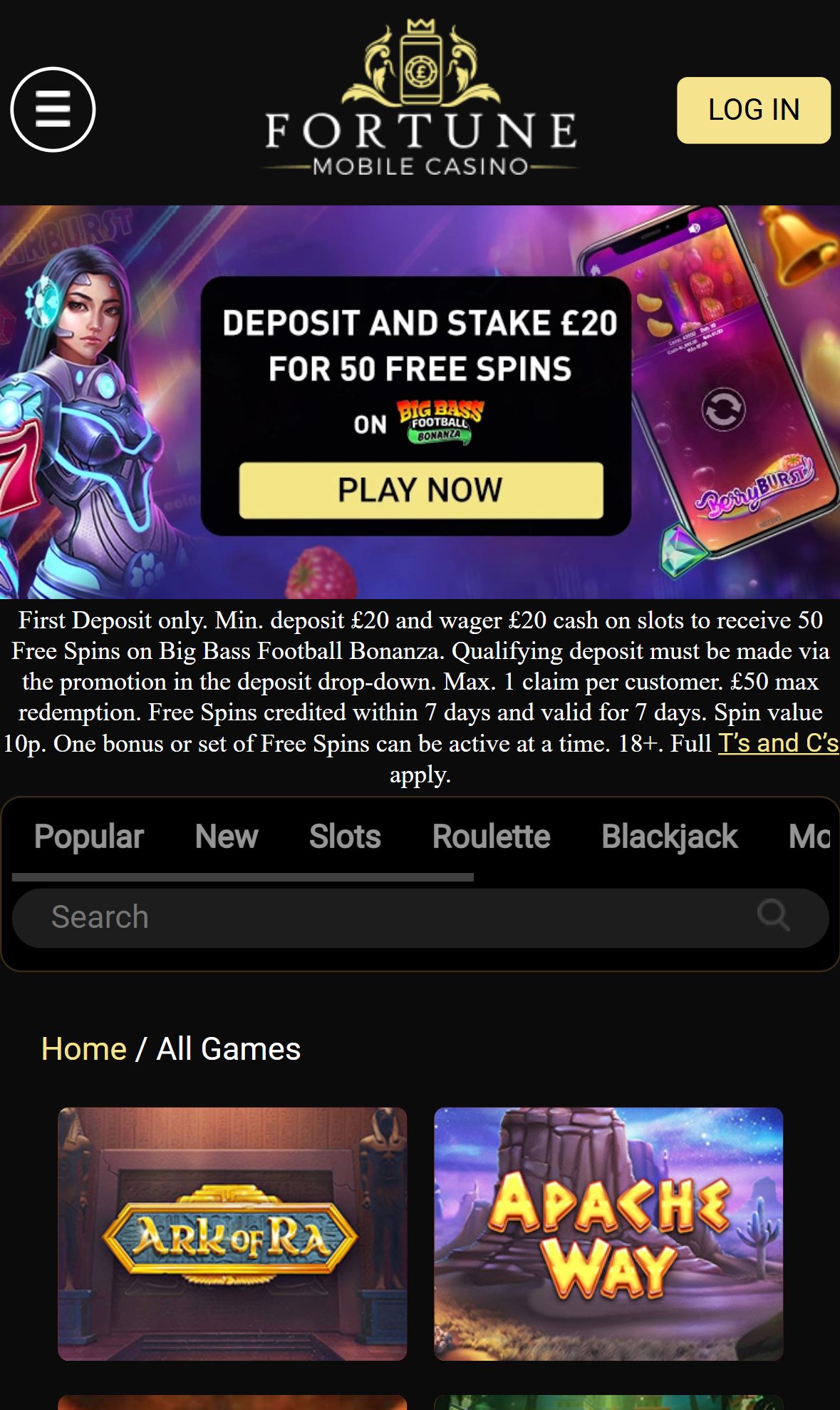 Fortune Mobile Casino — Lobby (Mobile)