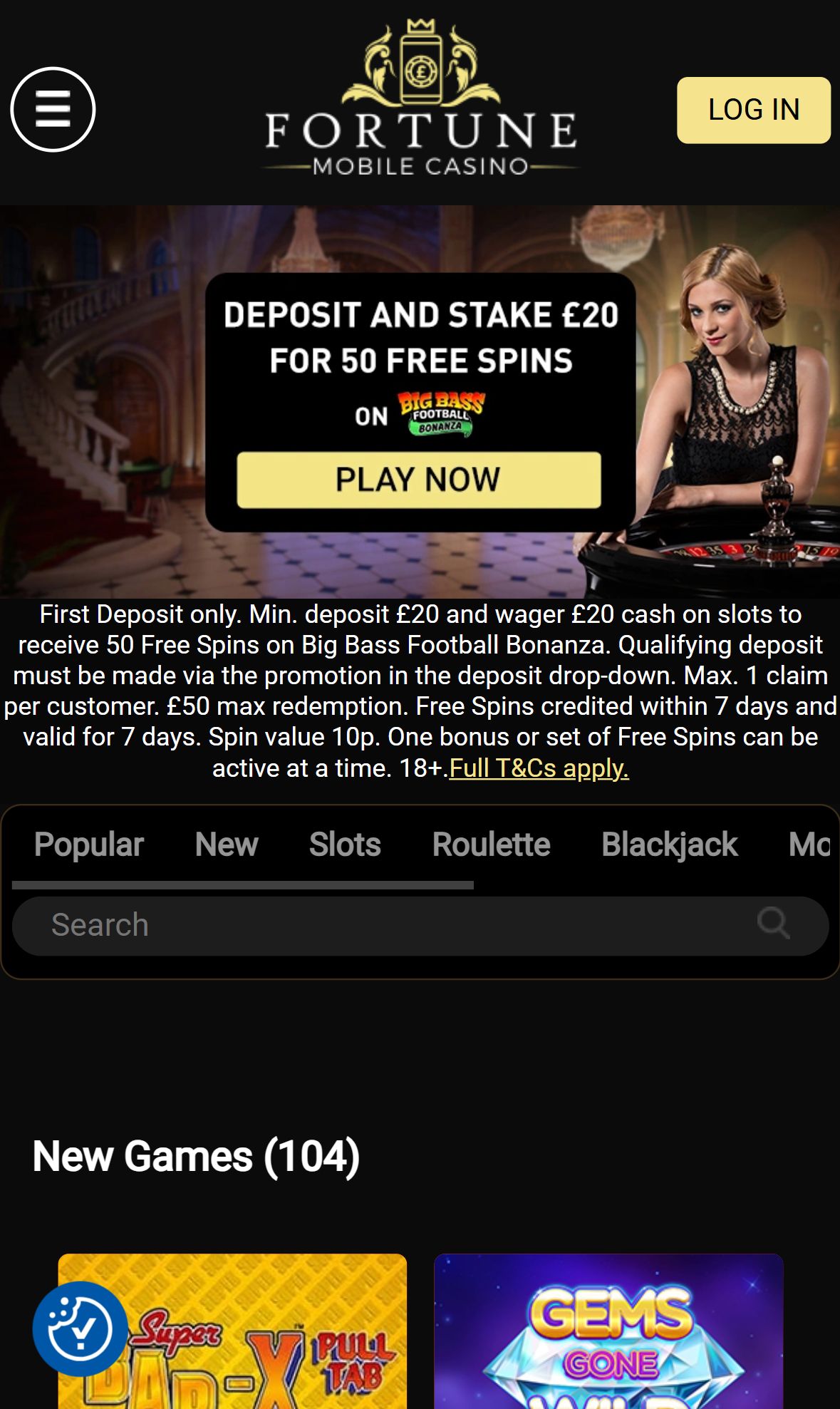 Fortune Mobile Casino — Homepage (Mobile)