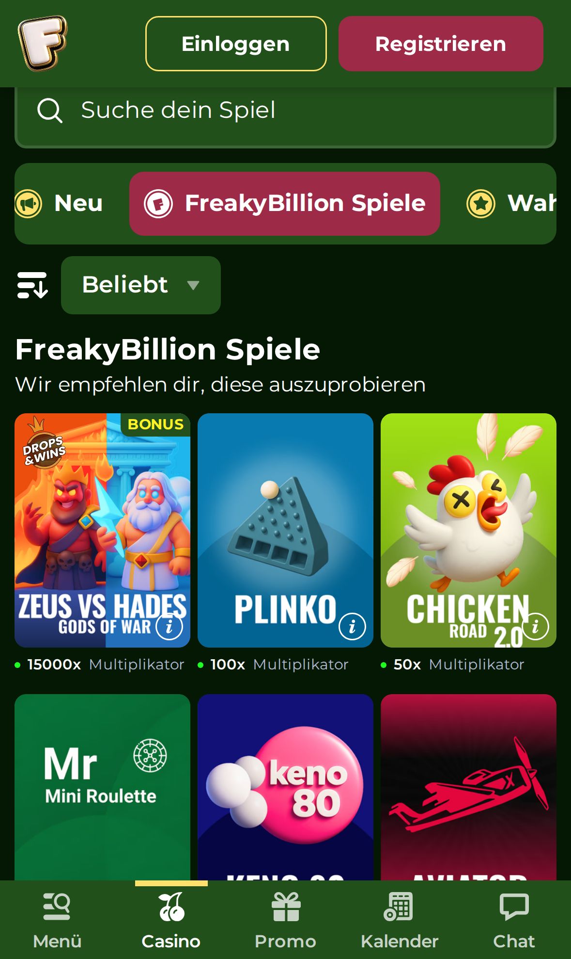 FreakyBillion — Lobby (Mobil)