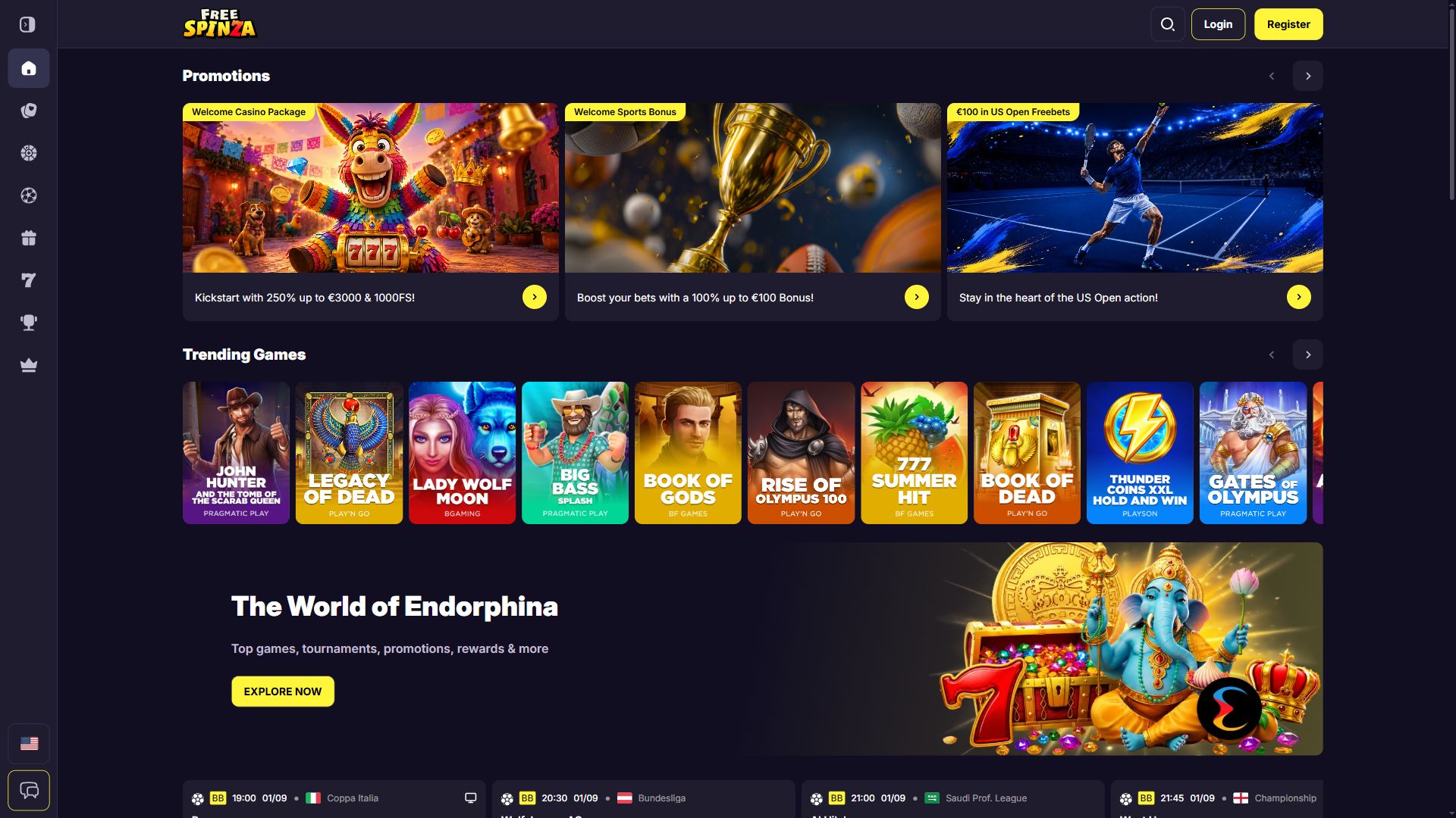 Freespinza — Homepage (Desktop)