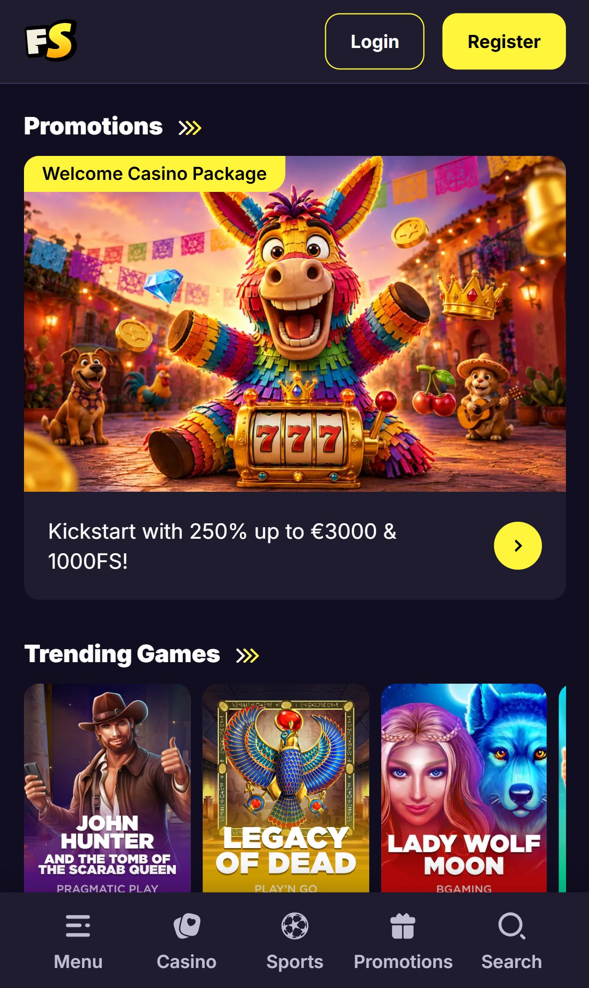 Freespinza — Homepage (Mobile)