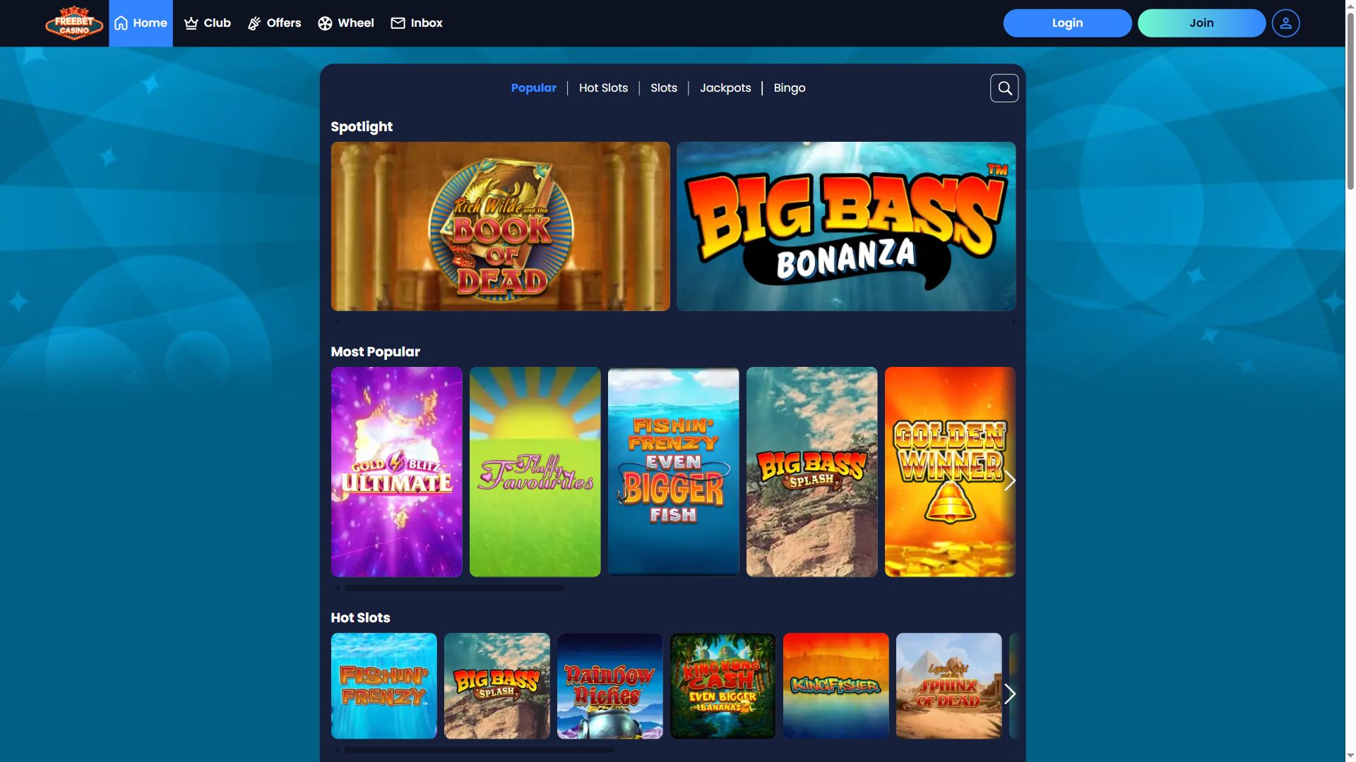 Freebet — Lobby (Desktop)