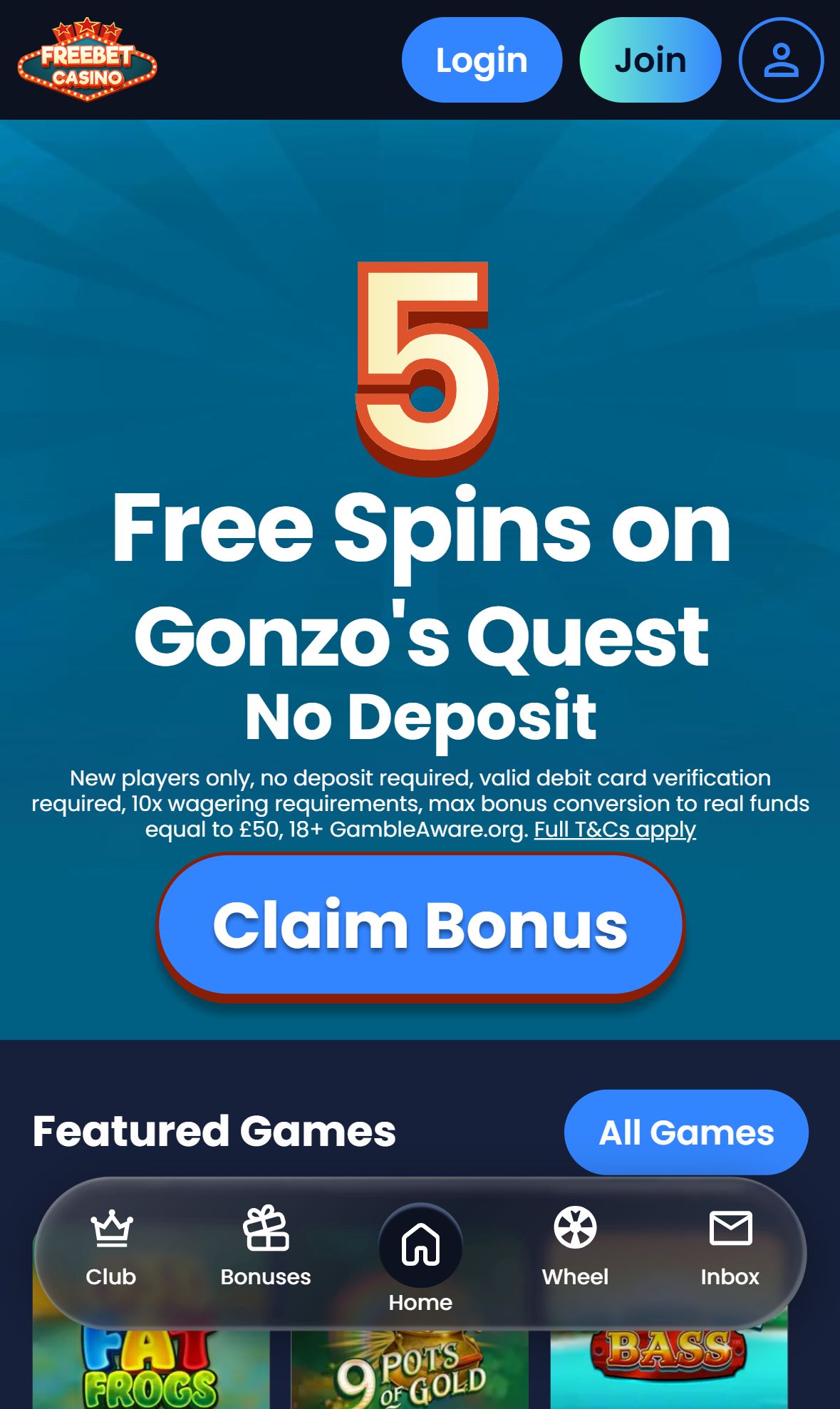 Freebet — Homepage (Mobile)