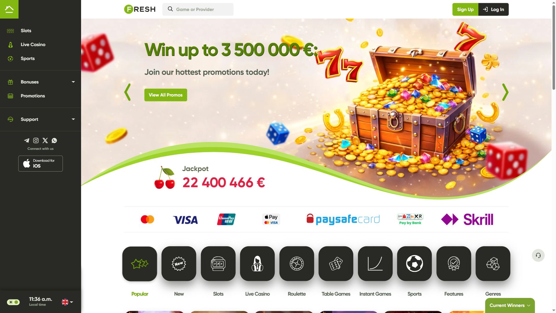 Fresh Casino — Lobby (Desktop)