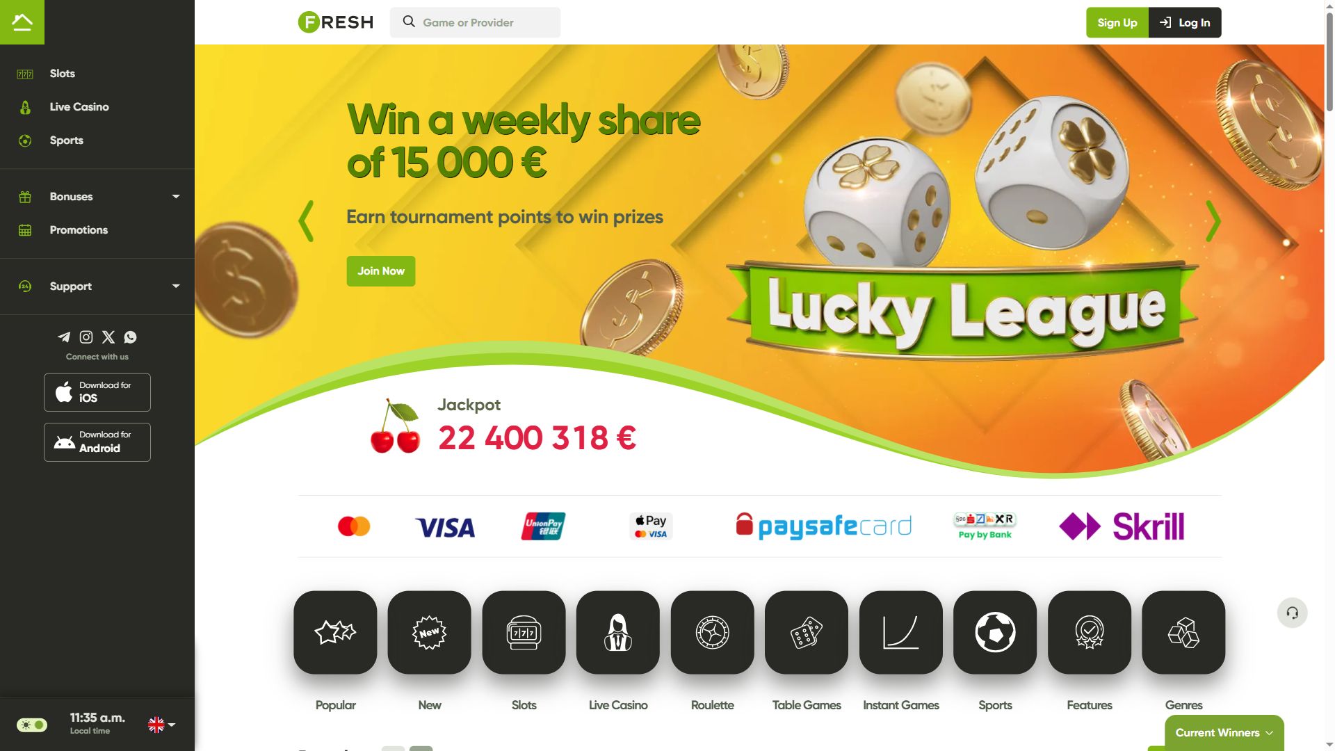 Fresh Casino — Homepage (Desktop)