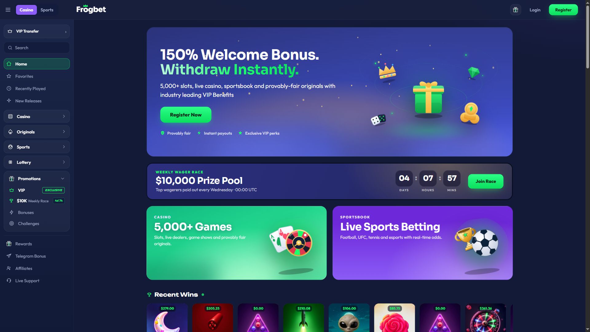 Frogbet — Homepage (Desktop)