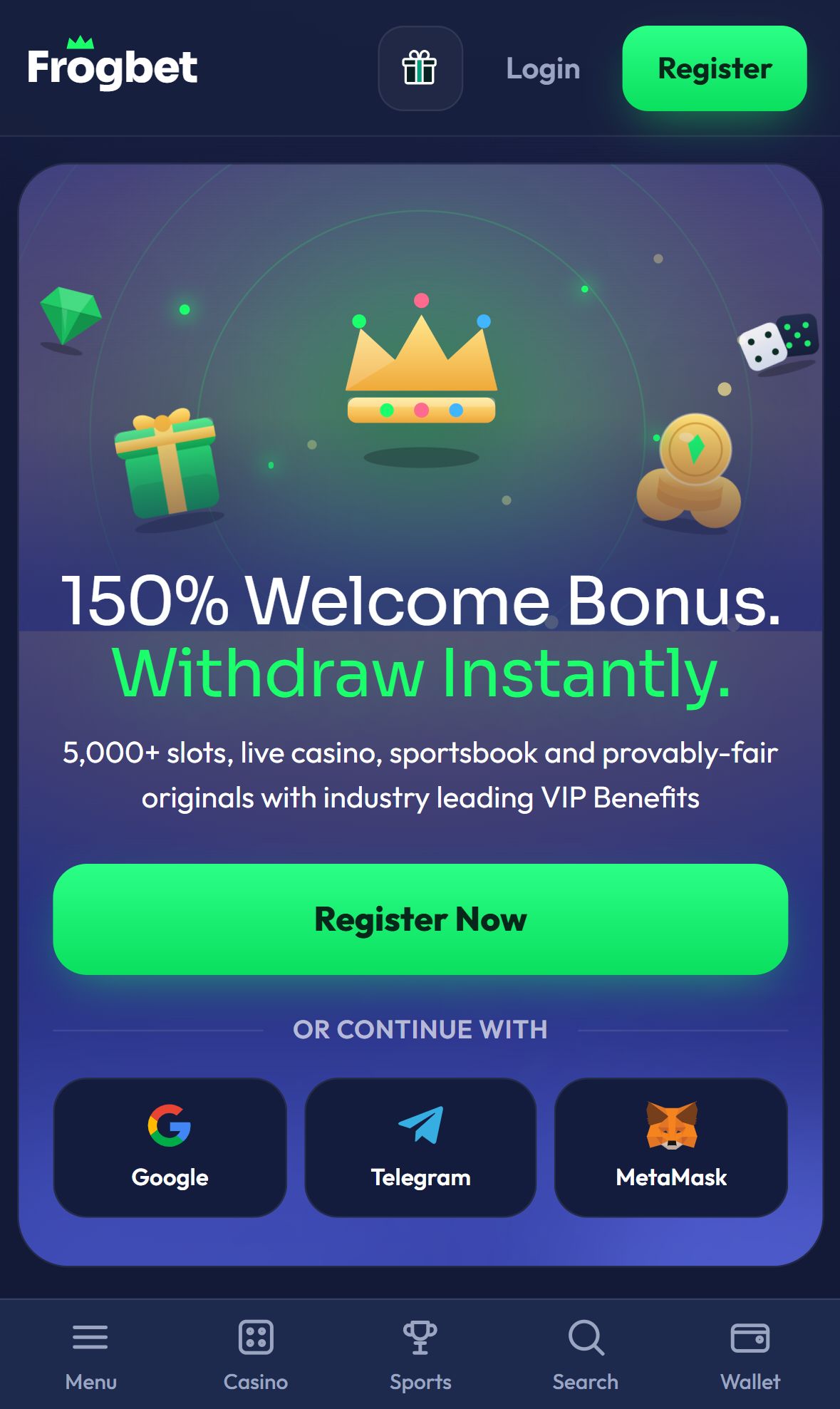 Frogbet — Homepage (Mobile)