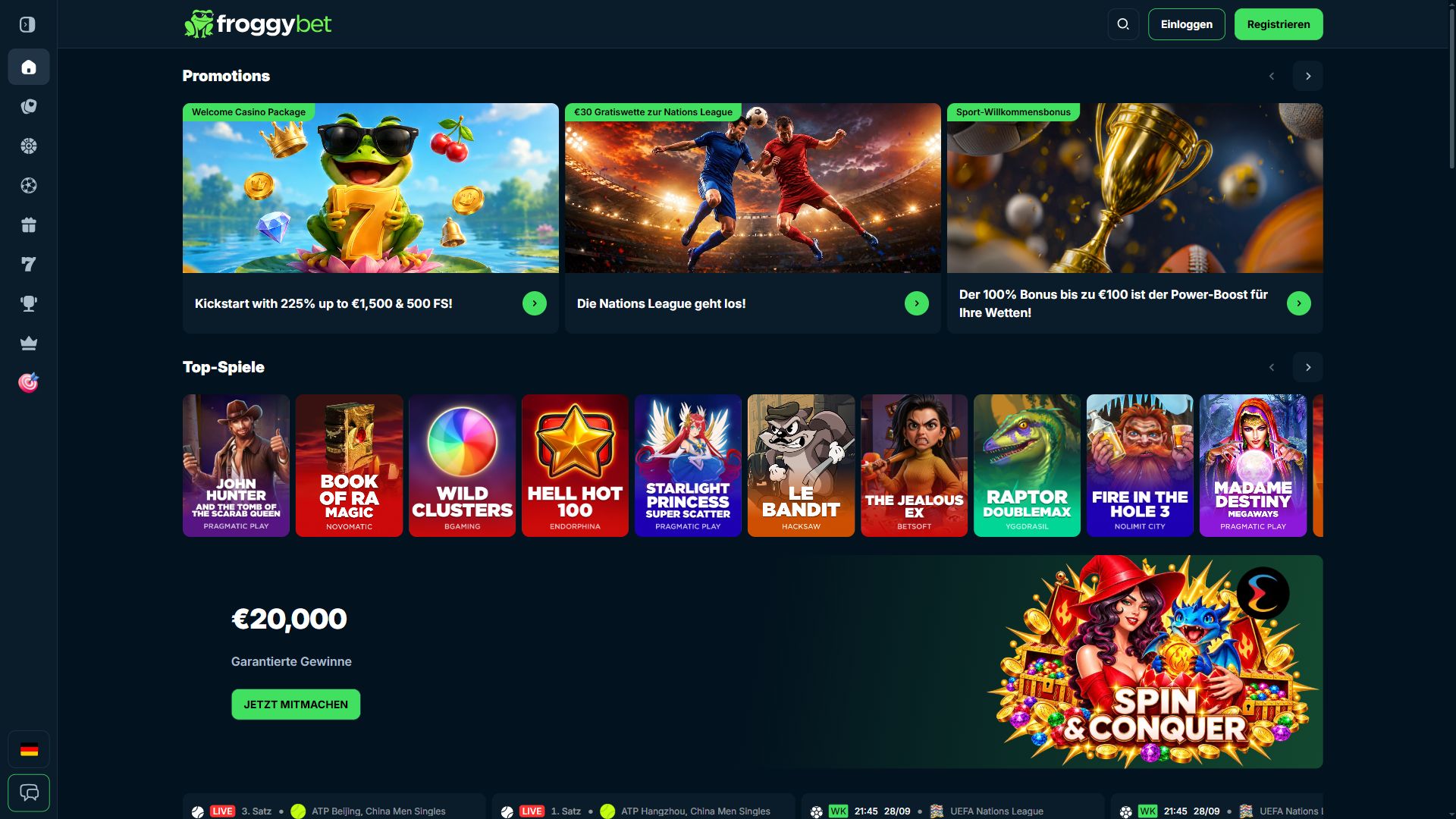 Froggybet — Startseite (Desktop)