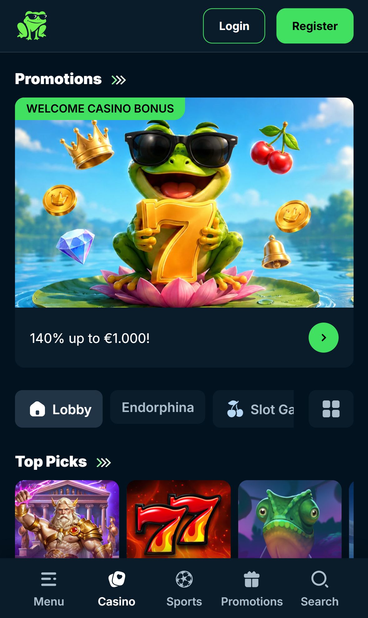 Froggybet — Lobby (Mobile)