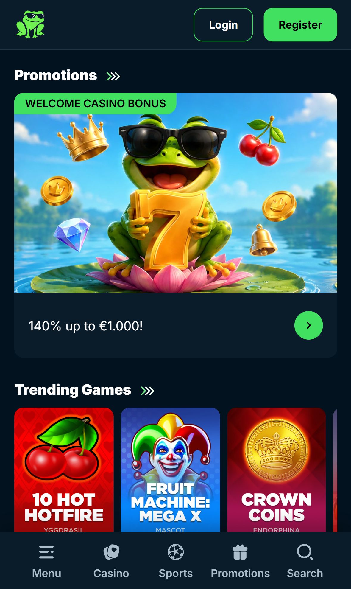 Froggybet — Homepage (Mobile)