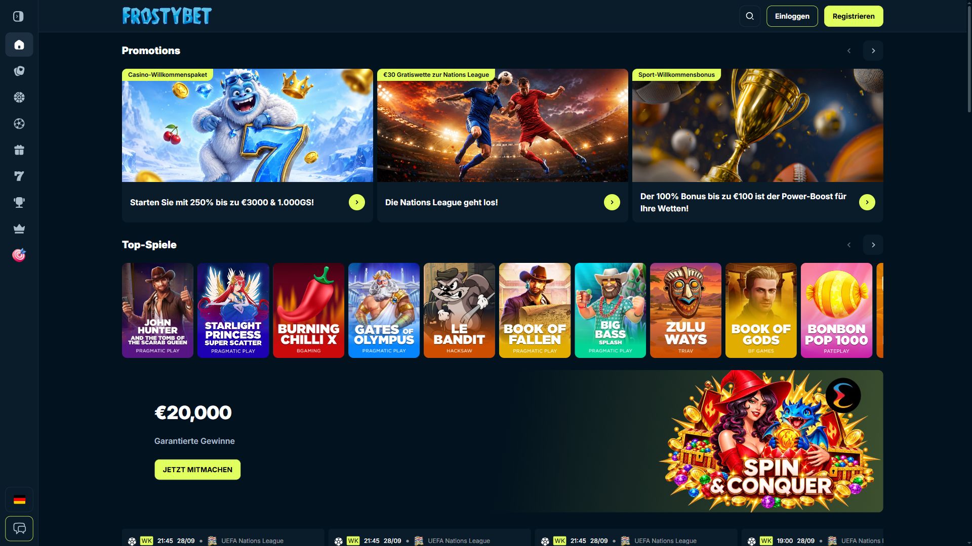 Frostybet — Startseite (Desktop)