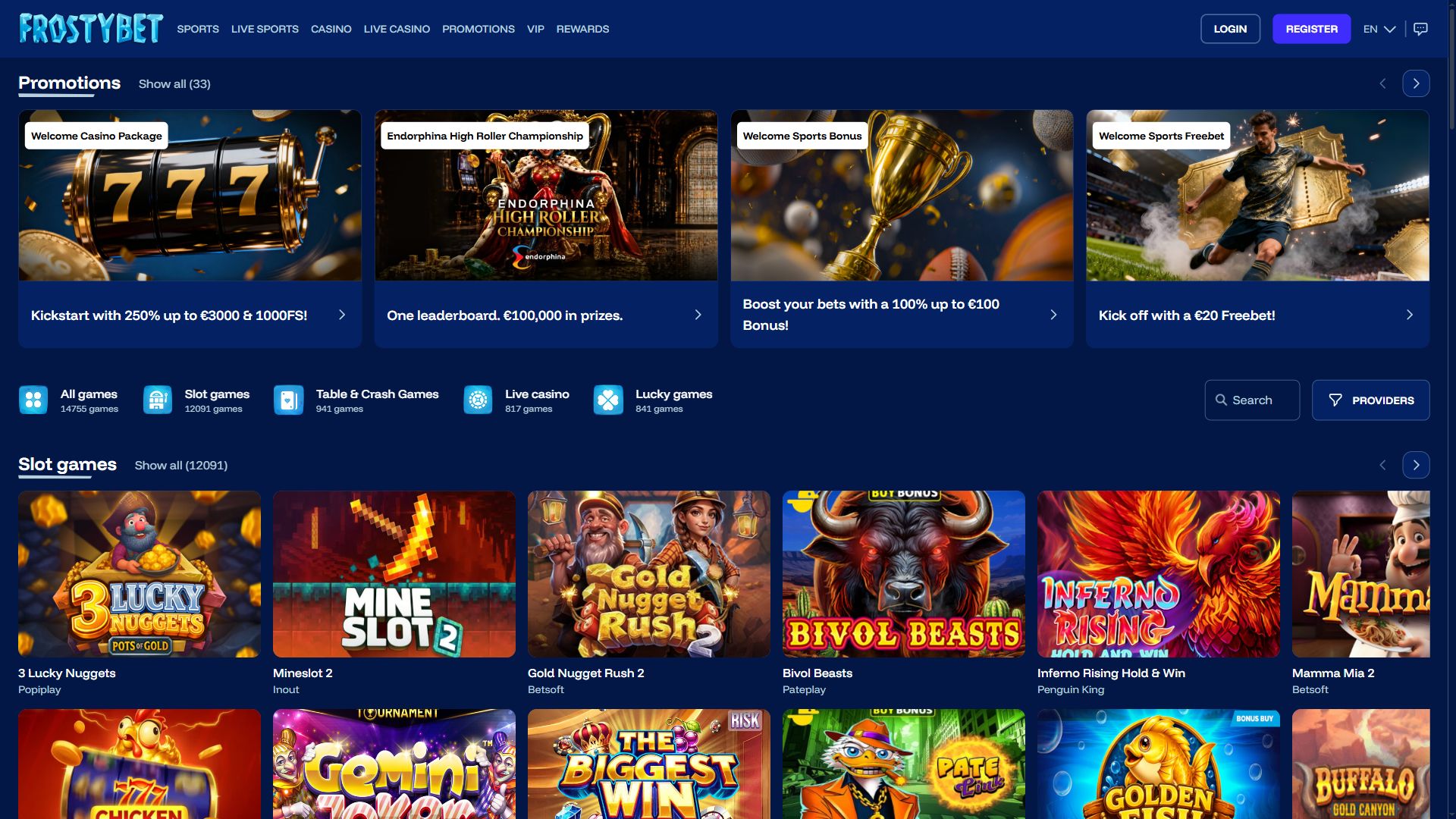 Frostybet — Homepage (Desktop)