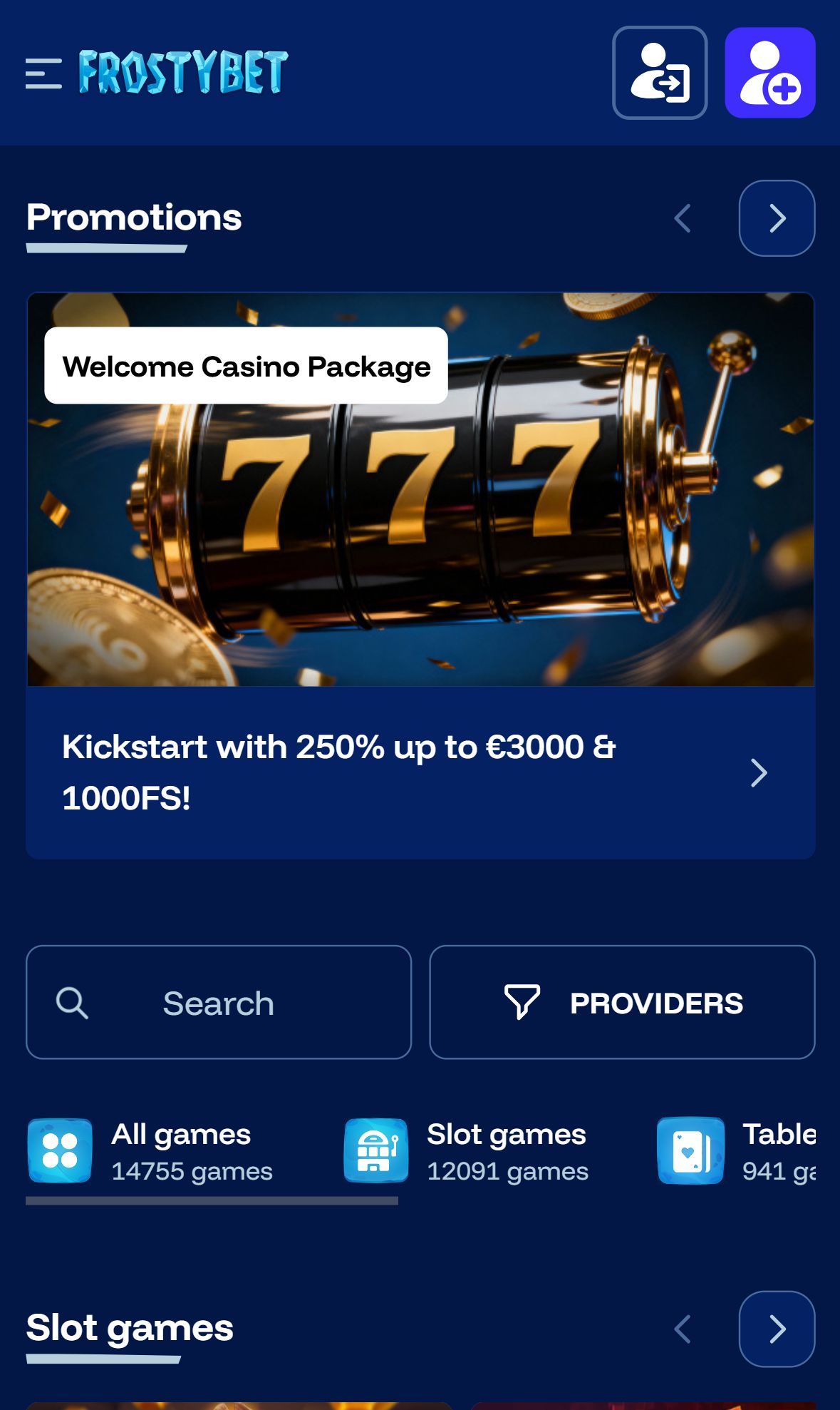 Frostybet — Homepage (Mobile)