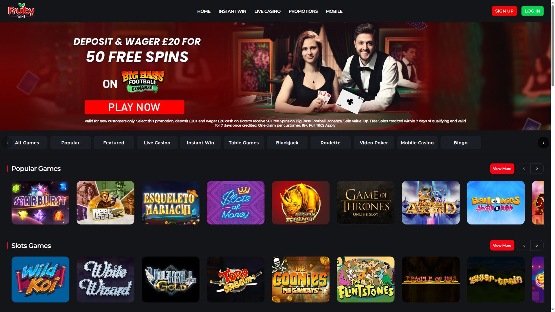Fruity Wins — Homepage (Desktop)