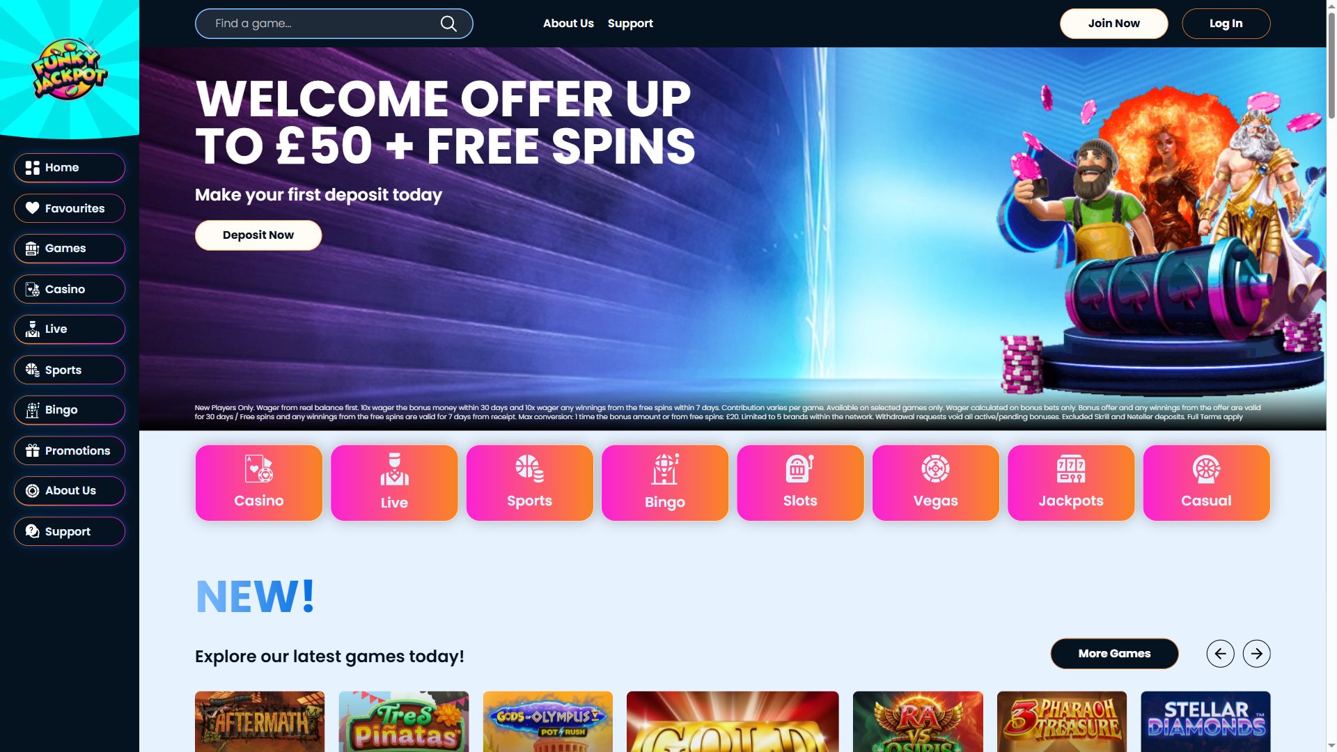 Funky Jackpot — Homepage (Desktop)