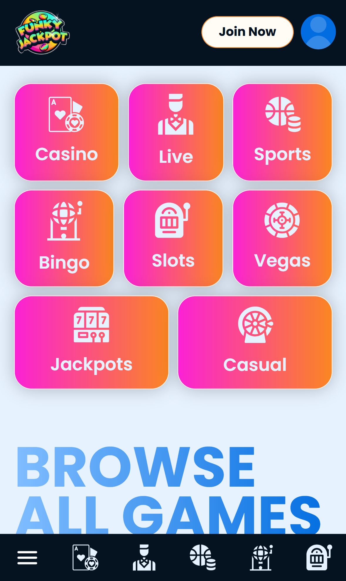 Funky Jackpot — Lobby (Mobile)