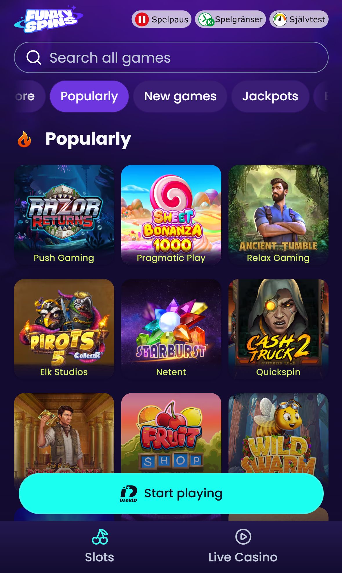 FunkySpins — Lobby (Mobile)