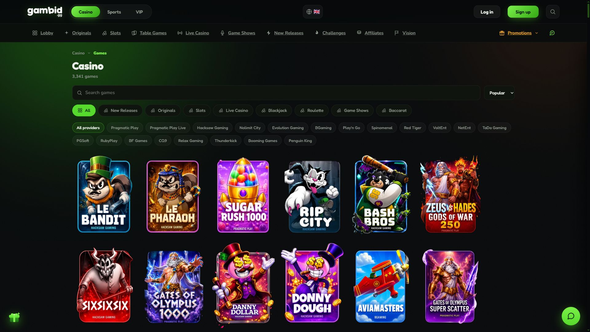 Gambid — Lobby (Desktop)