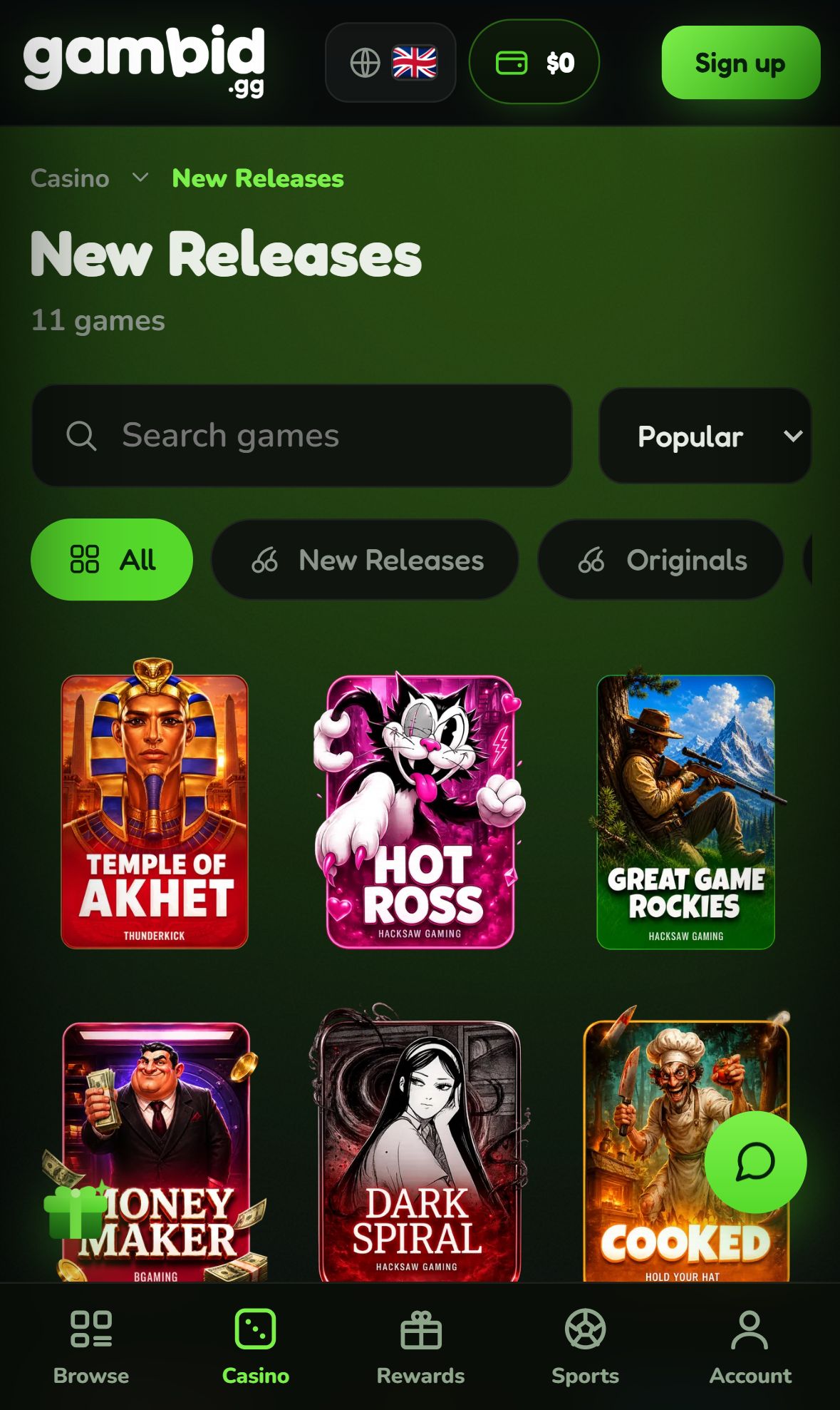 Gambid — Lobby (Mobile)