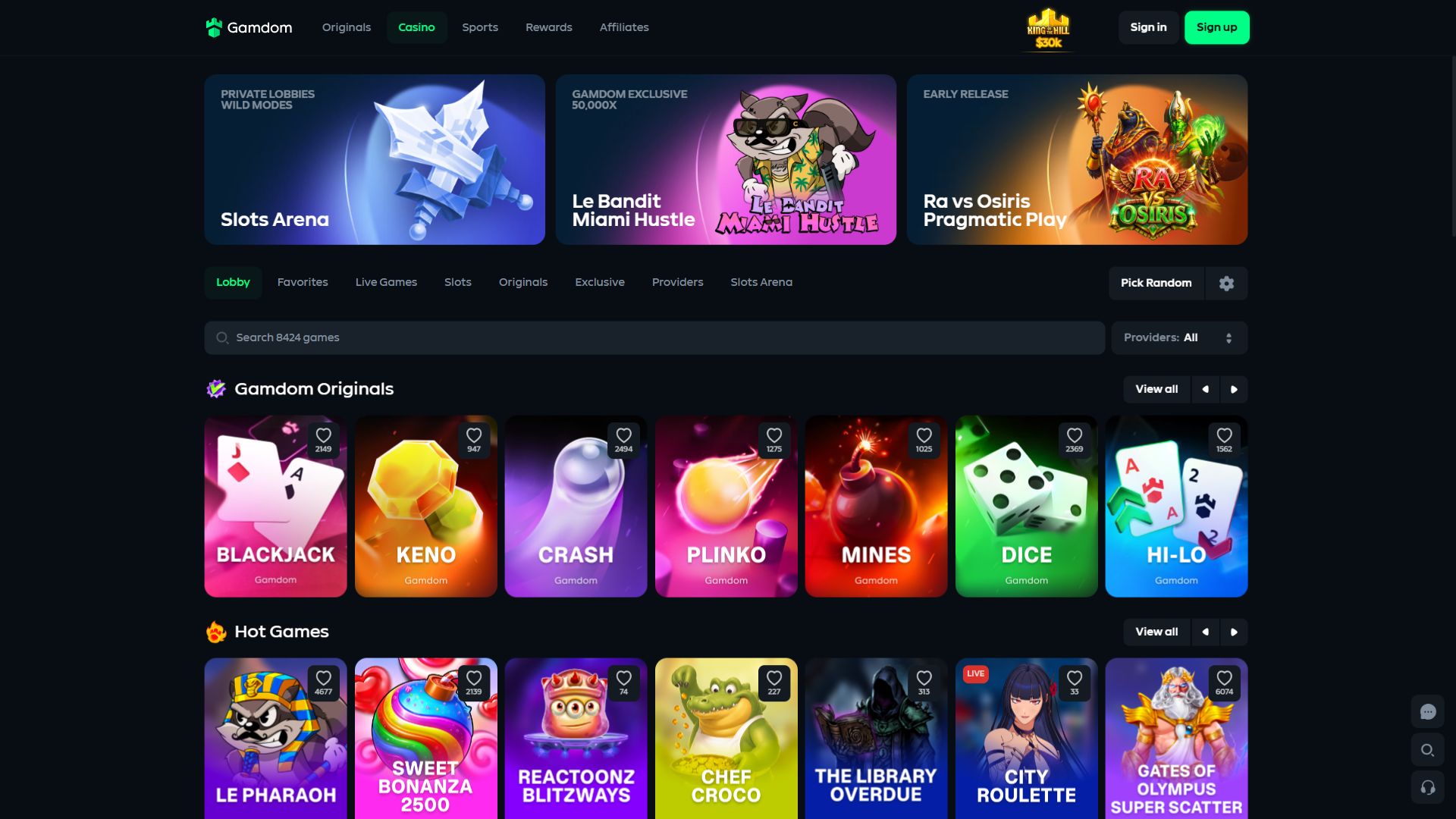Gamdom — Lobby (Desktop)