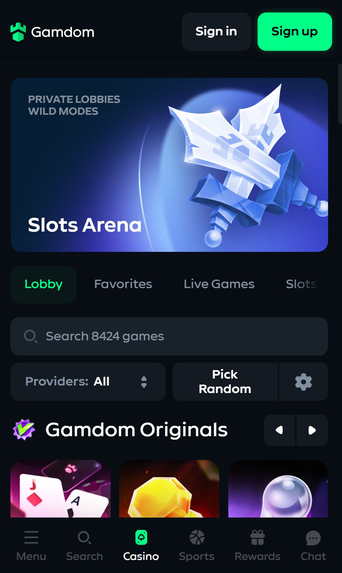 Gamdom — Lobby (Mobile)