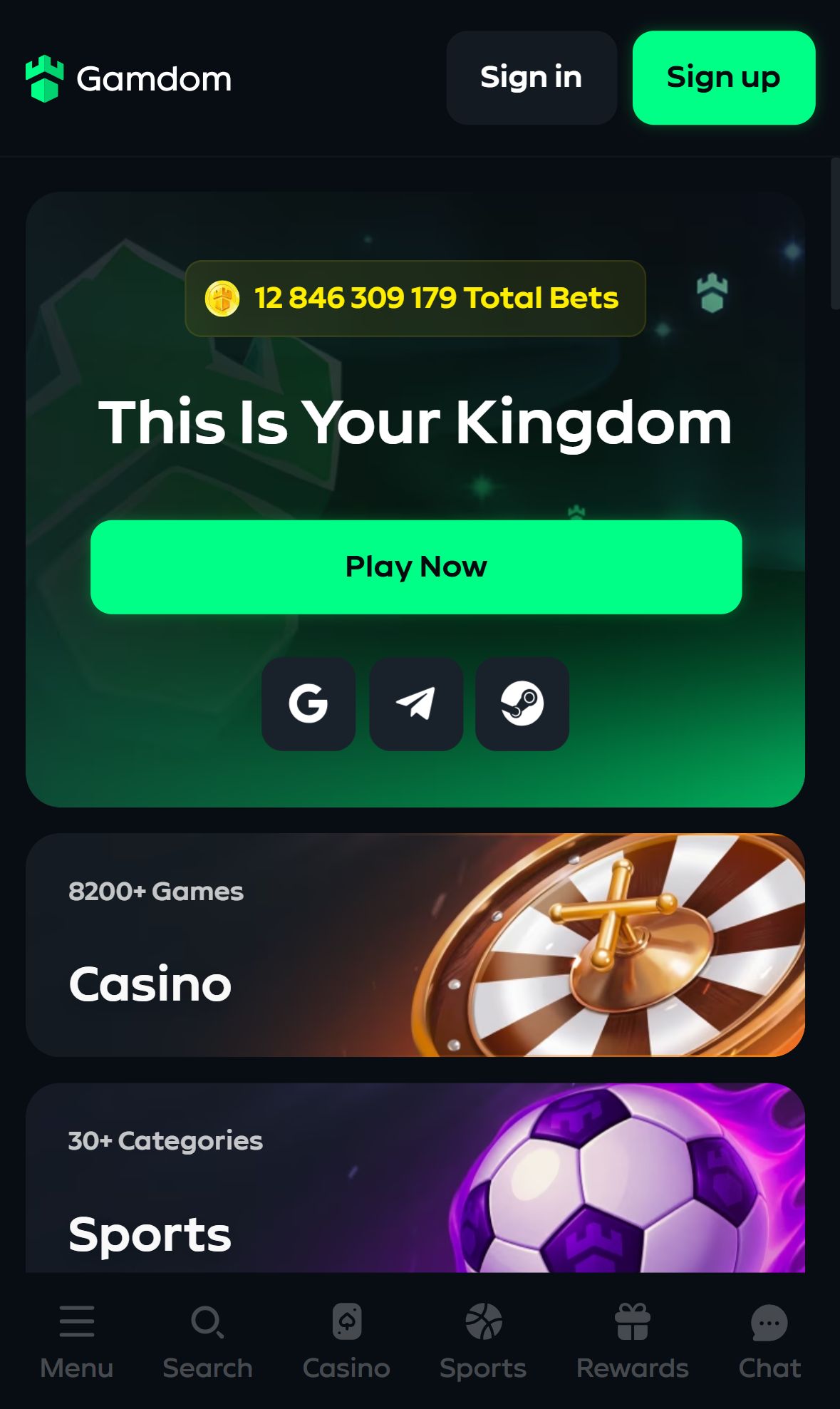 Gamdom — Homepage (Mobile)