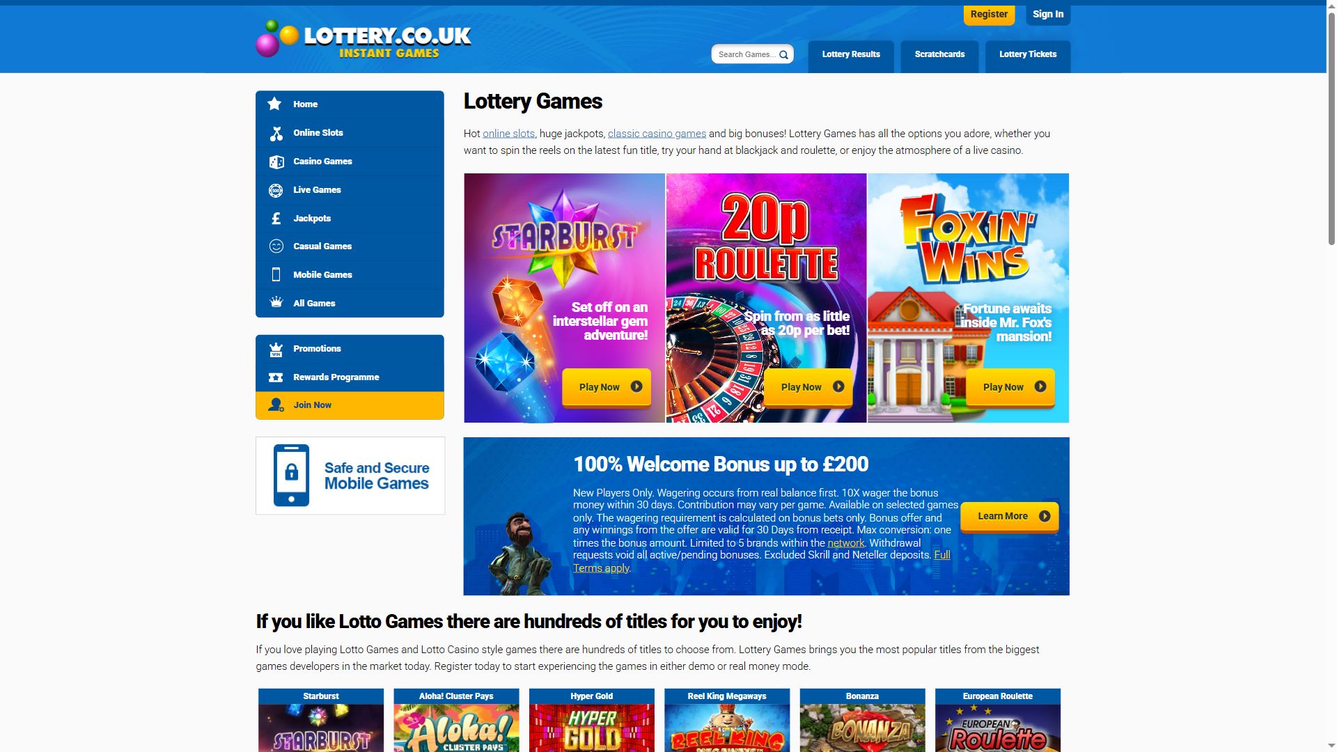Games — Homepage (Desktop)