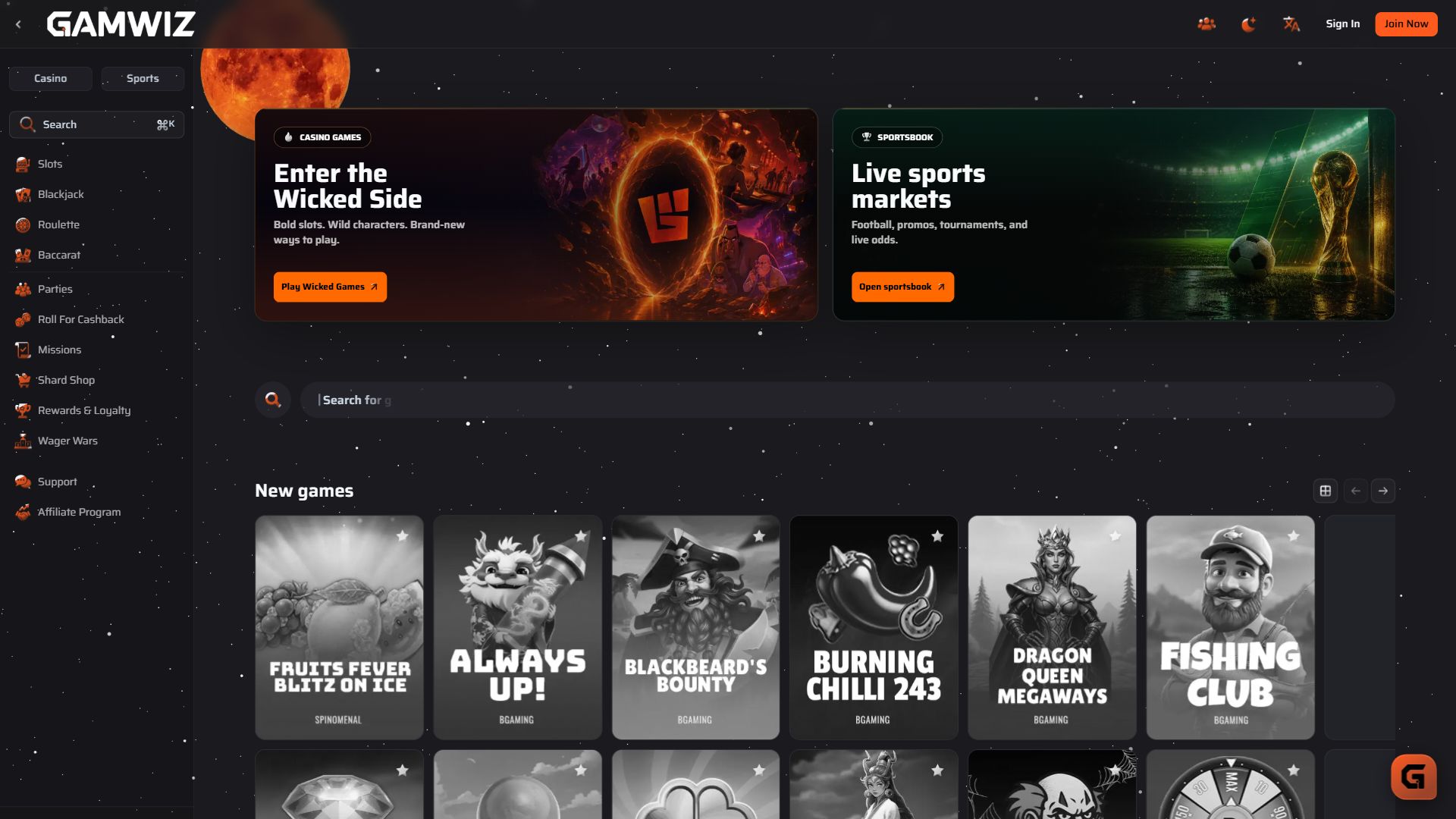Gamwiz — Homepage (Desktop)