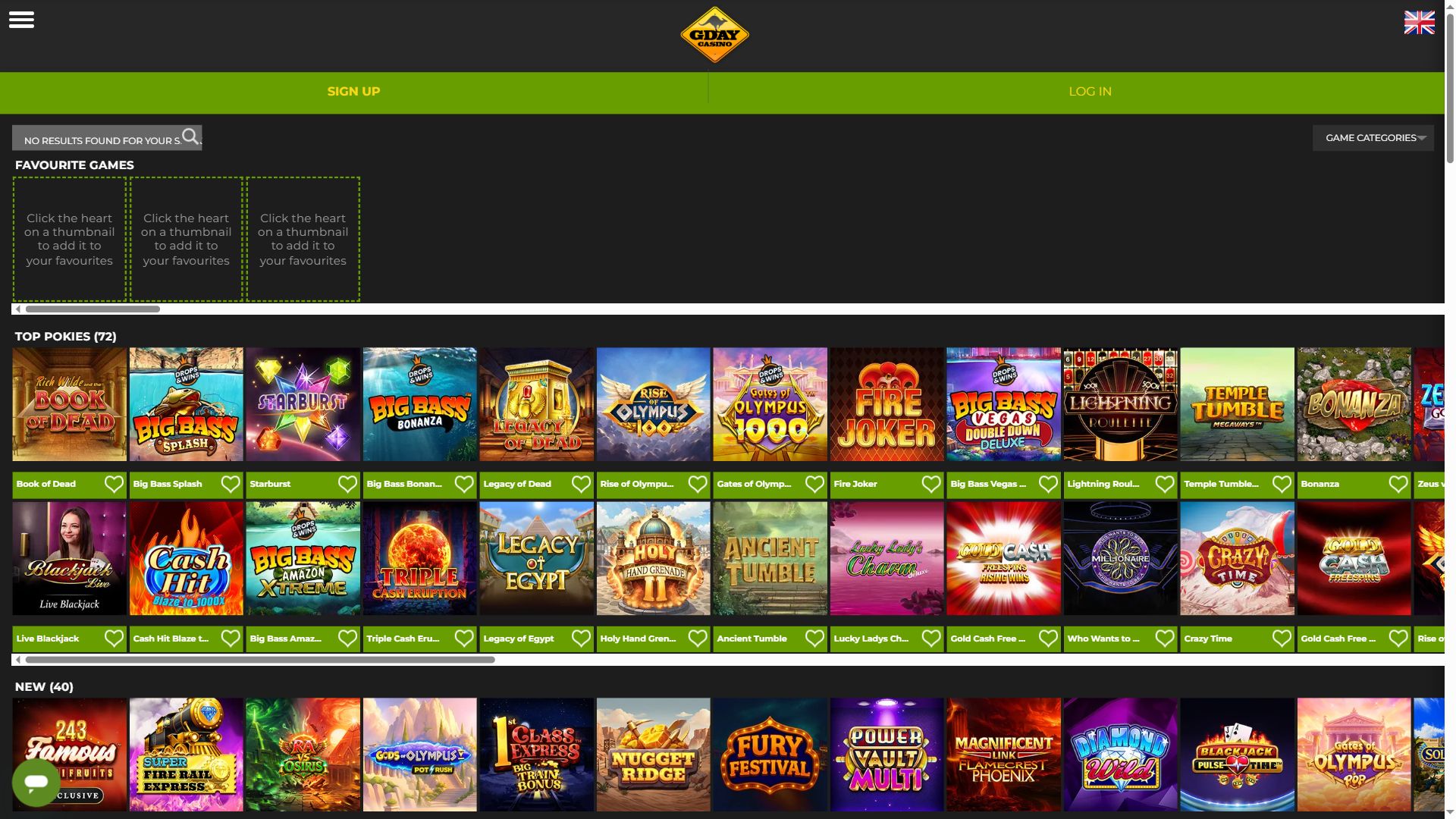Gdaycasino — Lobby (Desktop)